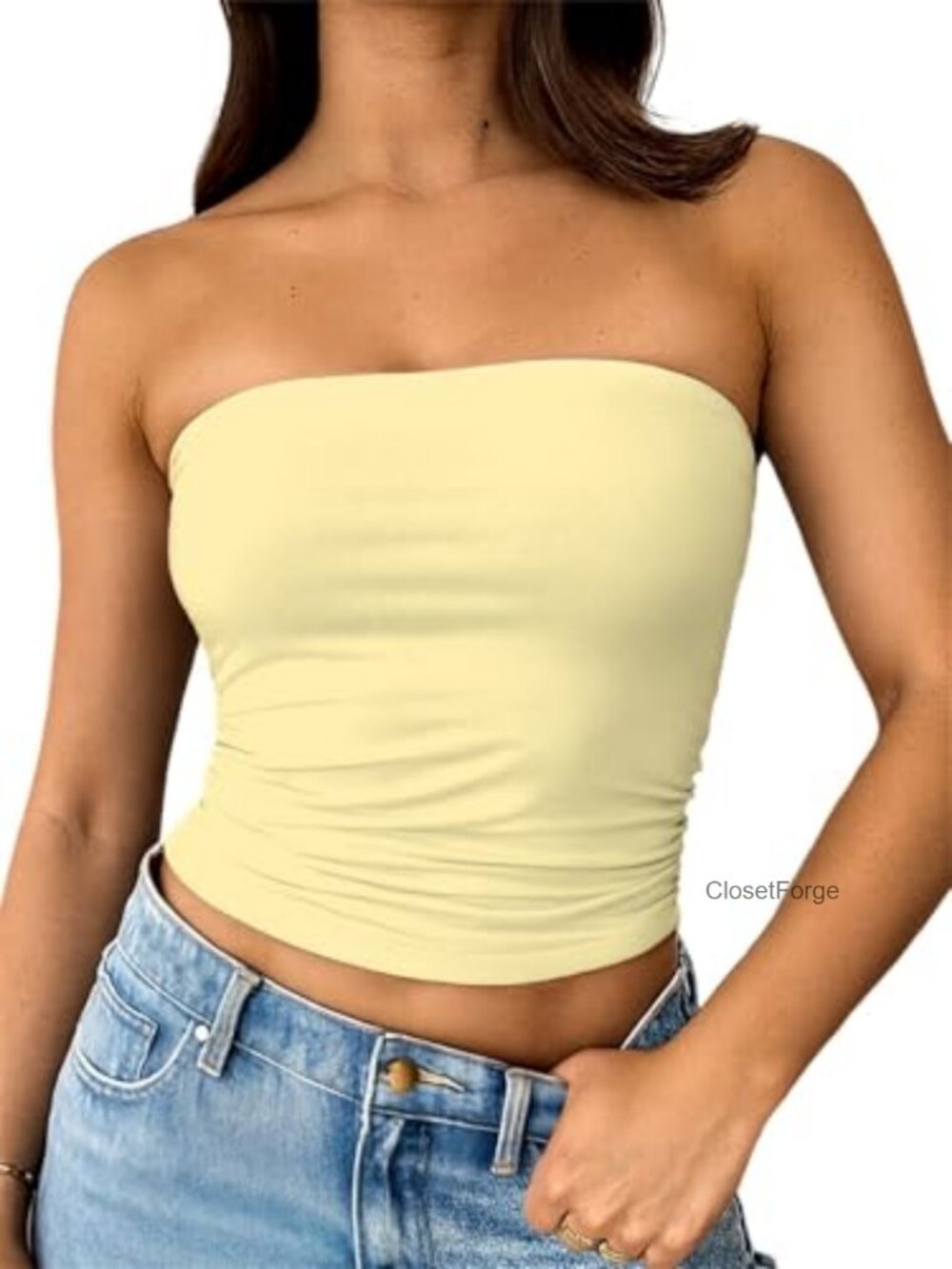 Women's Strapless Tube Top Double Lined Ruched Backless Bandeau